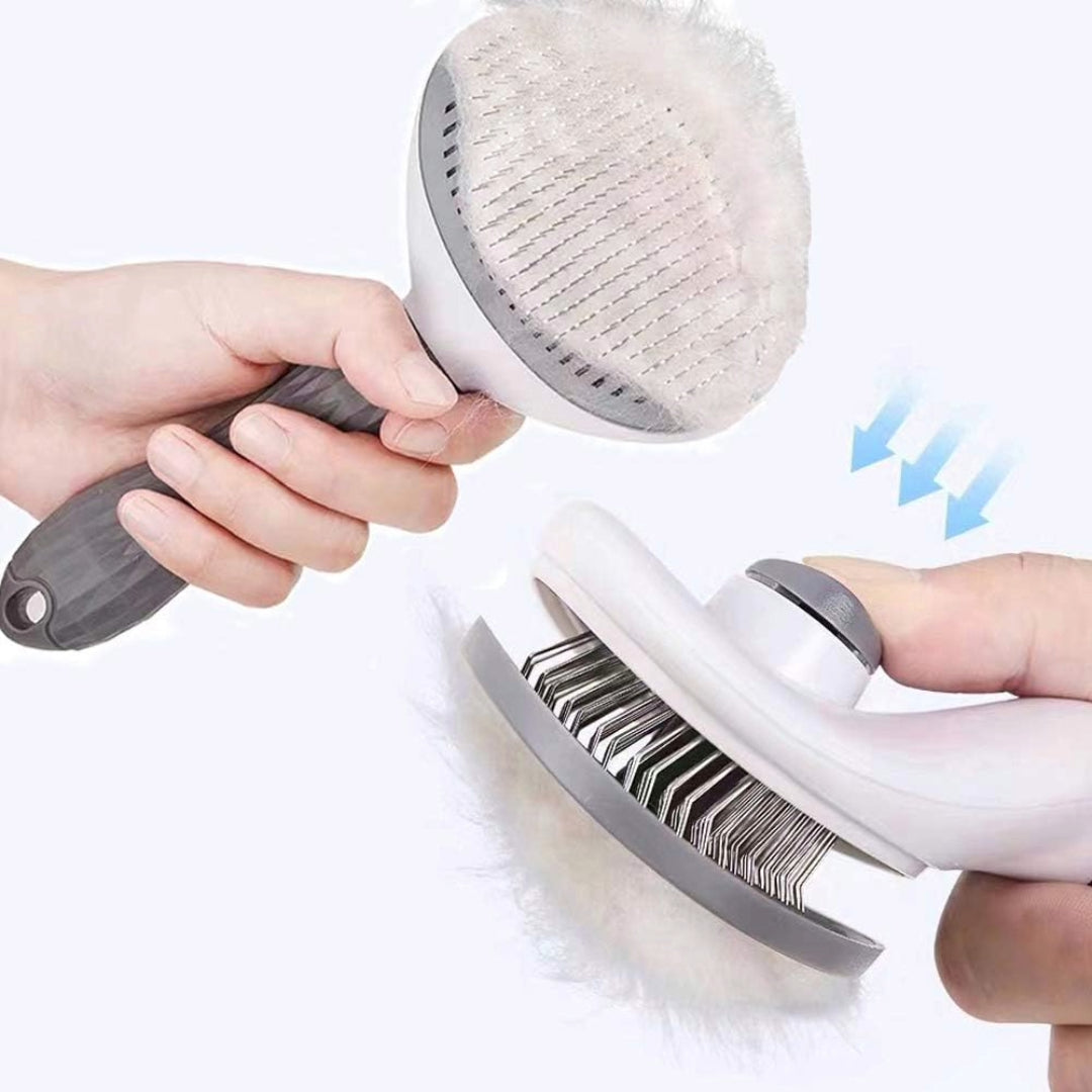 Self-cleaning pet brush